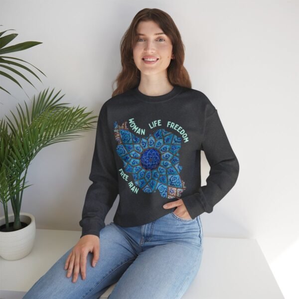 Woman Life Freedom Artwork | Persian Minakari Green Sweatshirt - Image 9