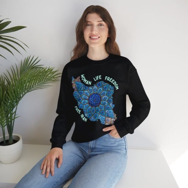 Woman Life Freedom Artwork | Persian Minakari Green Sweatshirt - Image 3