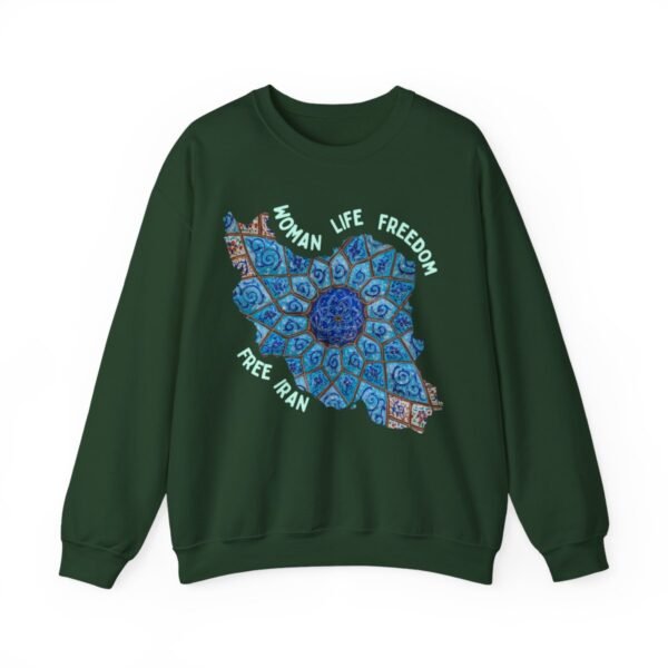 Woman Life Freedom Artwork | Persian Minakari Green Sweatshirt - Image 4