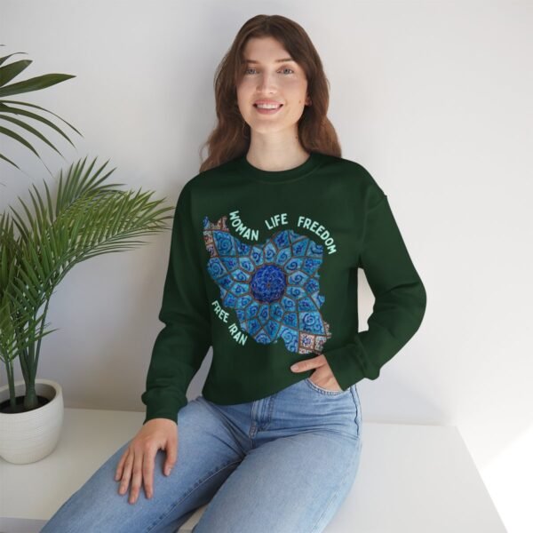 Woman Life Freedom Artwork | Persian Minakari Green Sweatshirt - Image 6