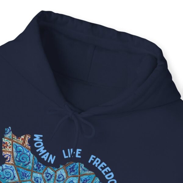 Woman Life Freedom Artwork | Persian Minakari Blue Hoodie - Image 15