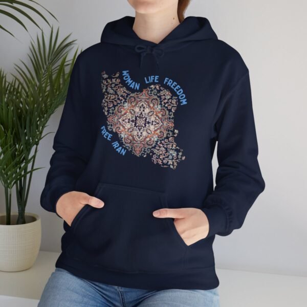 Woman Life Freedom | Persian Rug Blue Hoodie - Image 16