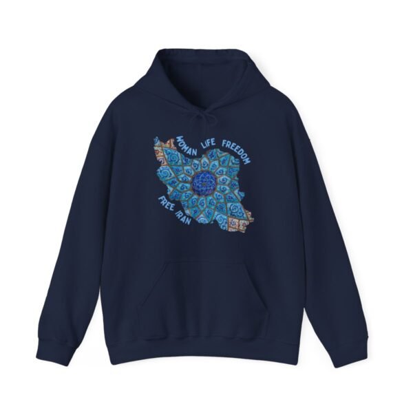Woman Life Freedom Artwork | Persian Minakari Blue Hoodie - Image 14