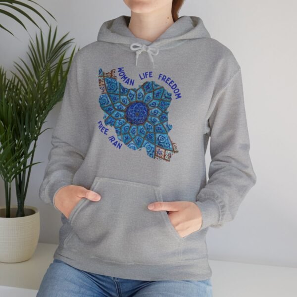 Woman Life Freedom Artwork | Persian Minakari Blue Hoodie - Image 10