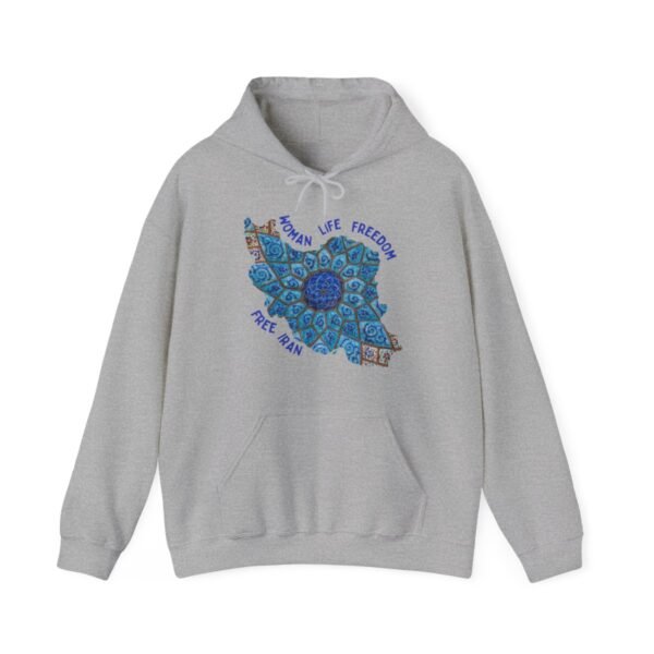 Woman Life Freedom Artwork | Persian Minakari Blue Hoodie - Image 8