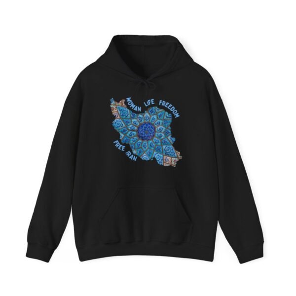 Woman Life Freedom Artwork | Persian Minakari Blue Hoodie - Image 5