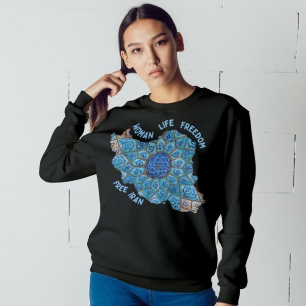 Woman Life Freedom Artwork | Persian Minakari Blue Sweatshirt