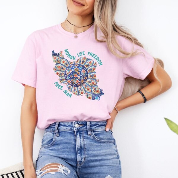 Woman Life Freedom | Persian Art Green Cute T-Shirt - Image 15