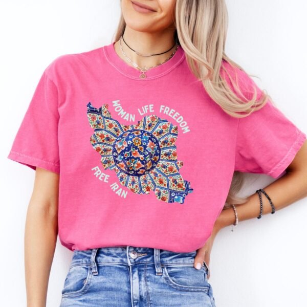 Woman Life Freedom | Persian Art Green Retro T-Shirt - Image 15
