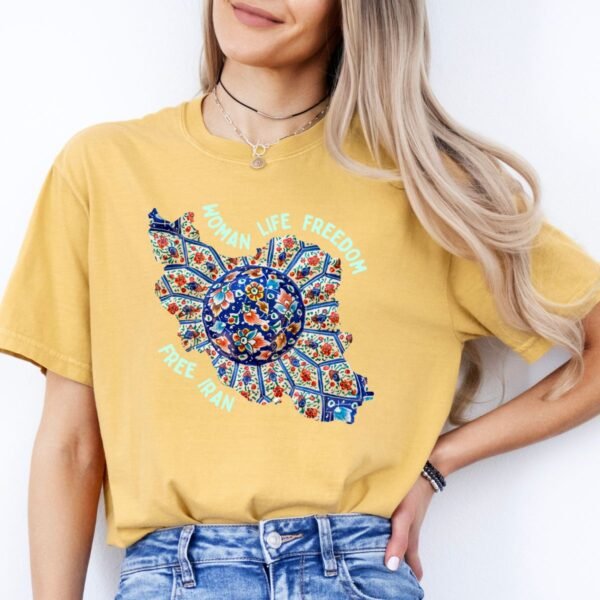 Woman Life Freedom | Persian Art Green Retro T-Shirt - Image 9