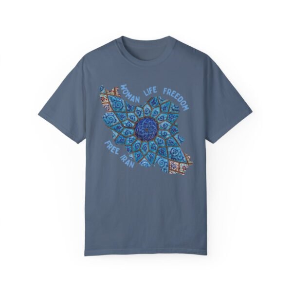 Woman Life Freedom Artwork | Persian Minakari Blue Chic T-Shirt - Image 7