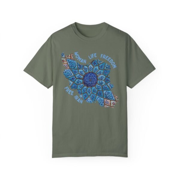 Woman Life Freedom Artwork | Persian Minakari Blue Chic T-Shirt - Image 4