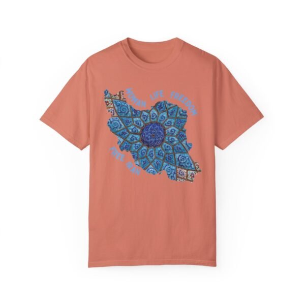 Woman Life Freedom Artwork | Persian Minakari Blue Retro T-Shirt - Image 4