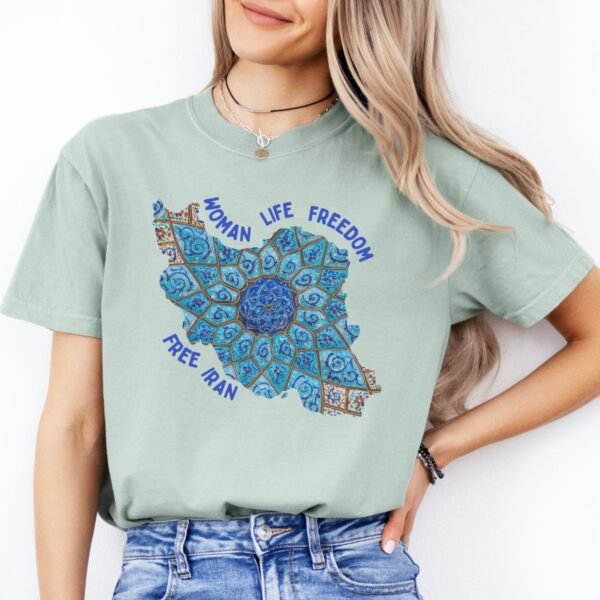 Woman Life Freedom Artwork | Persian Minakari Blue Cute T-Shirt - Image 9