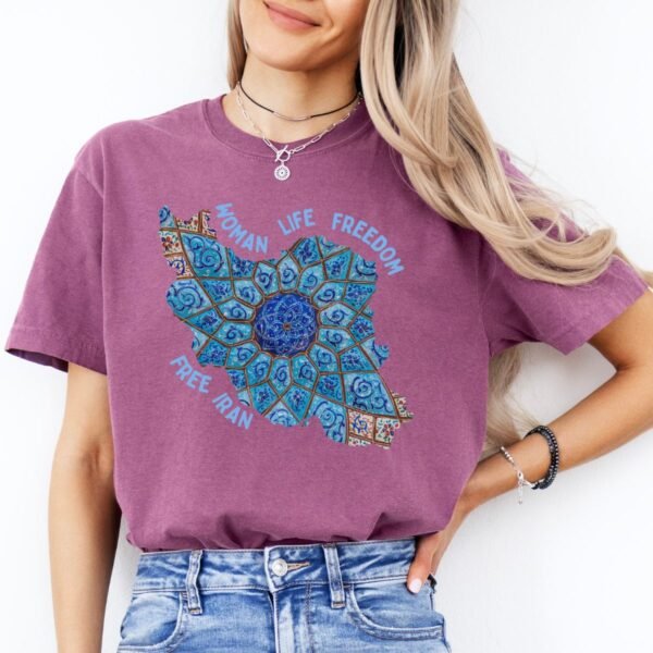 Woman Life Freedom Artwork | Persian Minakari Blue Chic T-Shirt - Image 12