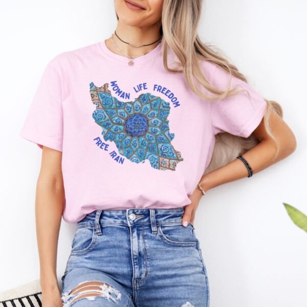 Woman Life Freedom Artwork | Persian Minakari Blue Cute T-Shirt - Image 15