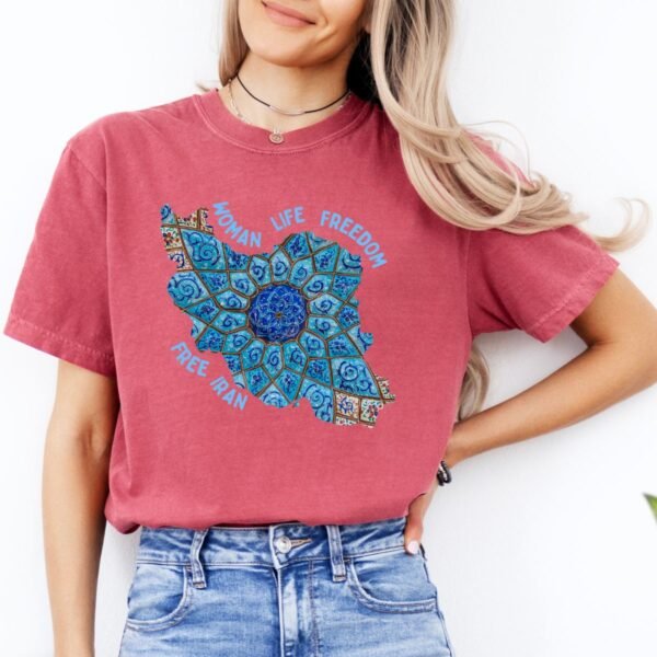 Woman Life Freedom Artwork | Persian Minakari Blue Chic T-Shirt - Image 15