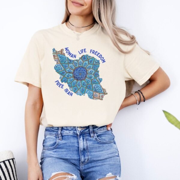 Woman Life Freedom Artwork | Persian Minakari Blue Cute T-Shirt - Image 6