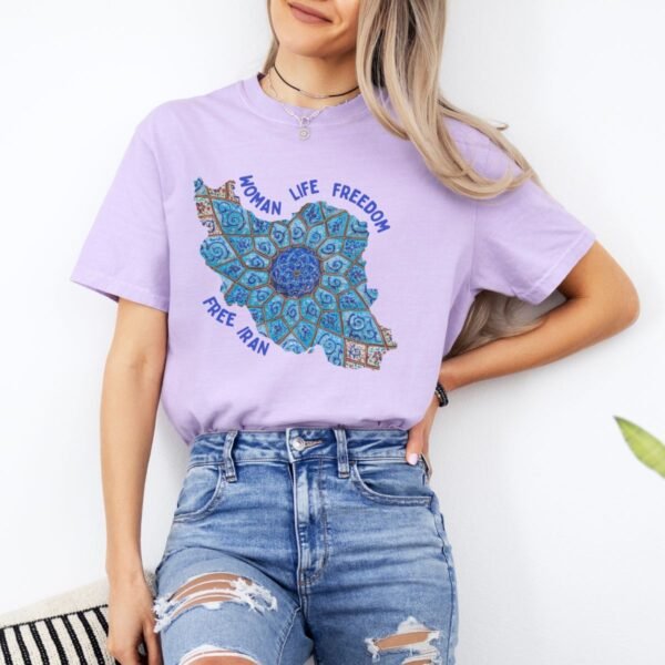Woman Life Freedom Artwork | Persian Minakari Blue Cute T-Shirt - Image 12