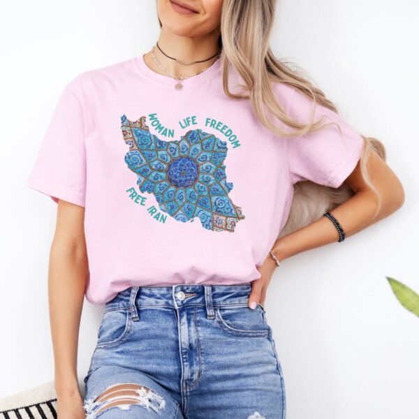 Woman Life Freedom Artwork | Persian Minakari Green Cute T-Shirt - Image 15