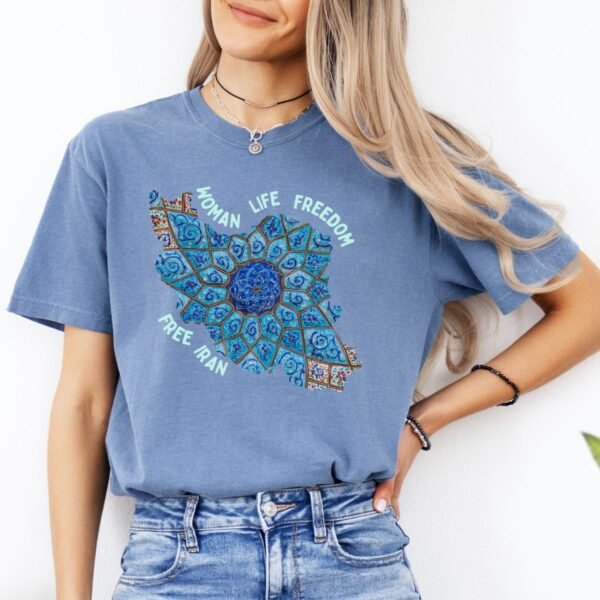 Woman Life Freedom Artwork | Persian Minakari Green Chic T-Shirt - Image 9
