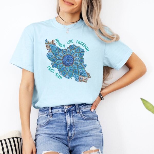 Woman Life Freedom Artwork | Persian Minakari Green Cute T-Shirt - Image 9