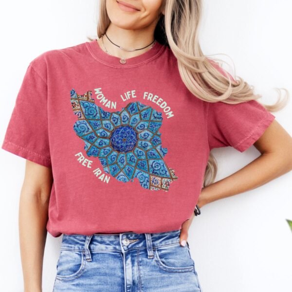 Woman Life Freedom Artwork | Persian Minakari Green Chic T-Shirt - Image 15