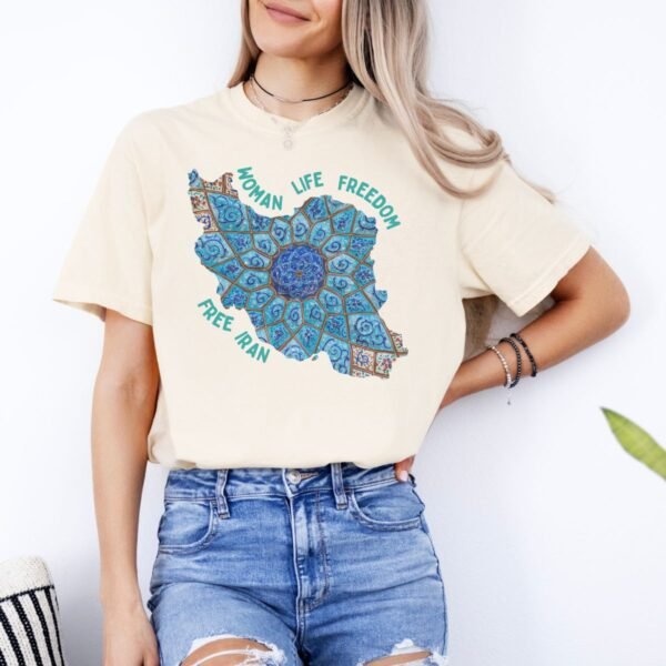 Woman Life Freedom Artwork | Persian Minakari Green Cute T-Shirt - Image 6