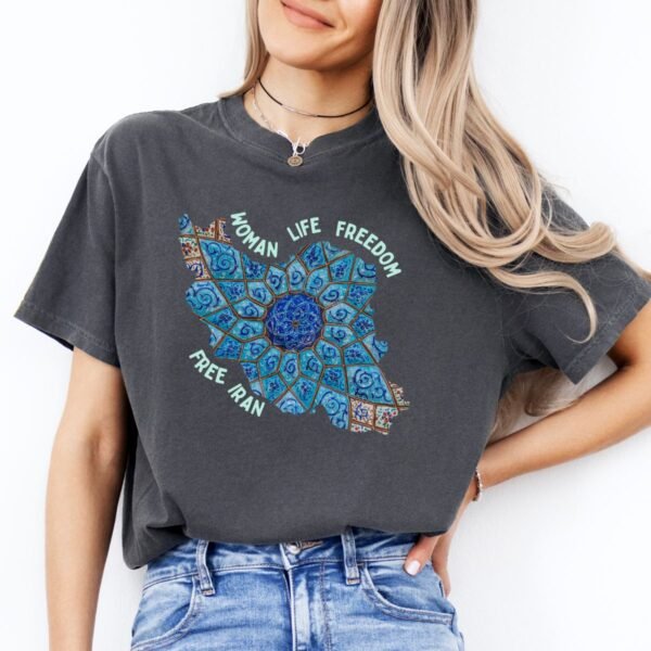 Woman Life Freedom Artwork | Persian Minakari Green Chic T-Shirt - Image 6