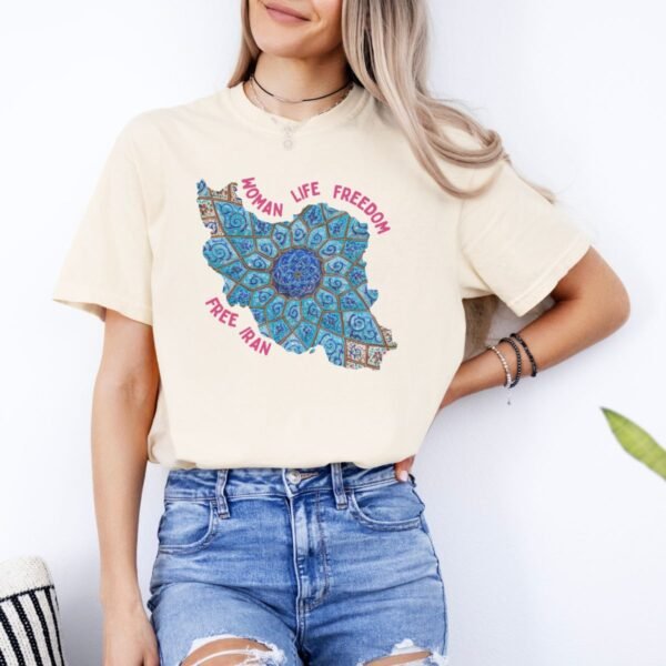 Woman Life Freedom Artwork | Persian Minakari Red Cute T-Shirt - Image 6