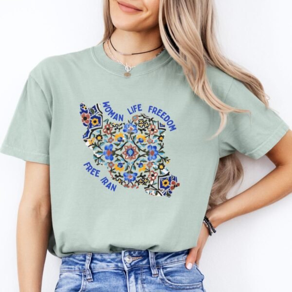 Woman Life Freedom Movement | Persian Tiles Blue Cute T-Shirt - Image 9