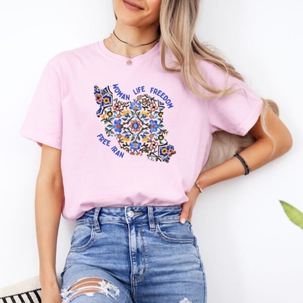 Woman Life Freedom Movement | Persian Tiles Blue Cute T-Shirt - Image 15