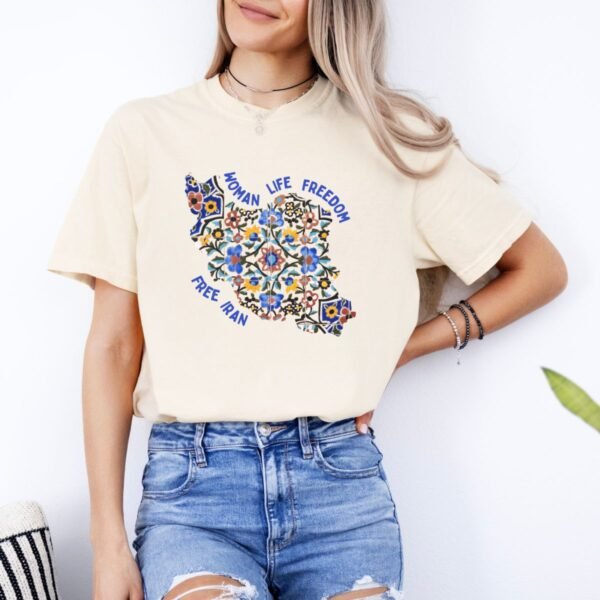 Woman Life Freedom Movement | Persian Tiles Blue Cute T-Shirt - Image 6