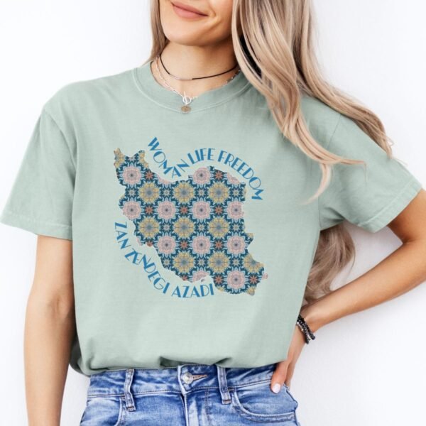 Woman Life Freedom Protest | Flowers Blue Cute T-Shirt - Image 9