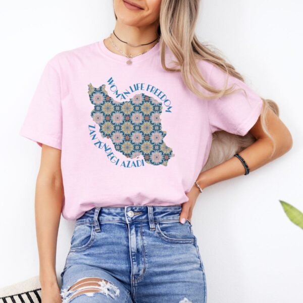Woman Life Freedom Protest | Flowers Blue Cute T-Shirt - Image 15