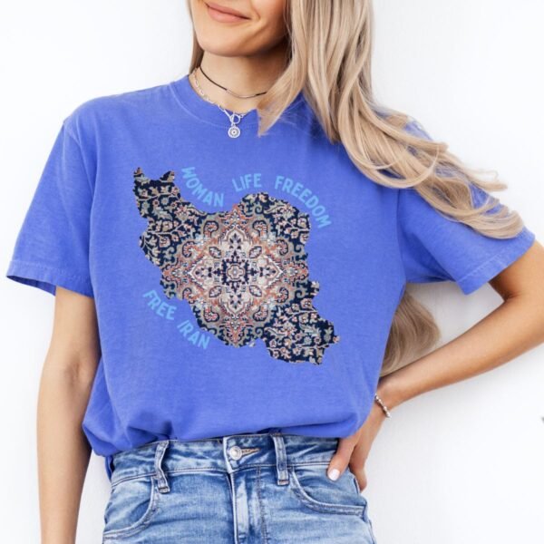 Woman Life Freedom | Persian Rug Blue Retro T-Shirt - Image 12