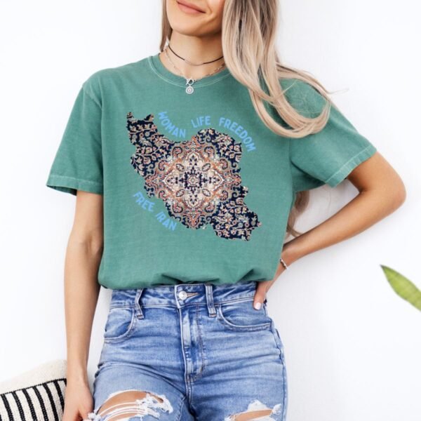 Woman Life Freedom | Persian Rug Blue Retro T-Shirt - Image 9