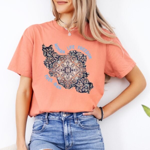 Woman Life Freedom | Persian Rug Blue Retro T-Shirt - Image 6