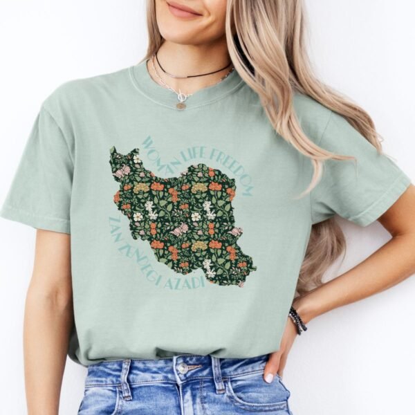 Zan Zendegi Azadi | Persian Gift Green Cute T-Shirt - Image 9