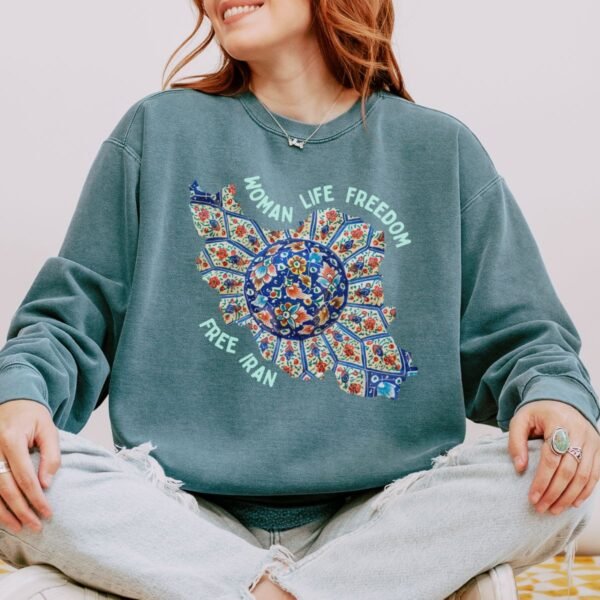 Woman Life Freedom | Persian Art Green Chic Unisex Sweatshirt - Image 6