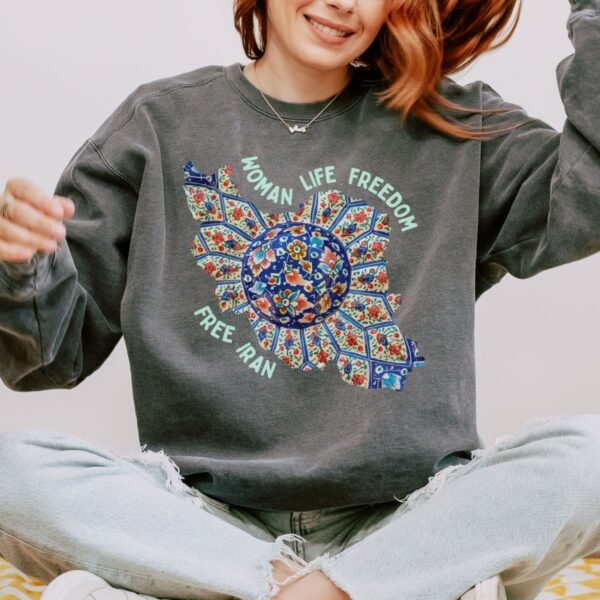 Woman Life Freedom | Persian Art Green Chic Unisex Sweatshirt - Image 4