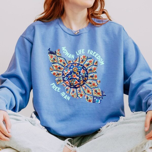 Woman Life Freedom | Persian Art Green Retro Unisex Sweatshirt - Image 6
