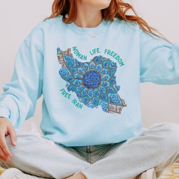 Woman Life Freedom Artwork | Persian Minakari Green Cute Unisex Sweatshirt - Image 6