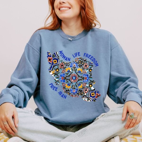 Woman Life Freedom Movement | Persian Tiles Blue Chic Unisex Sweatshirt - Image 6
