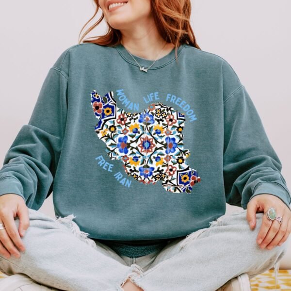 Woman Life Freedom Movement | Persian Tiles Blue Chic Unisex Sweatshirt - Image 4