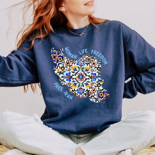Woman Life Freedom Movement | Persian Tiles Blue Chic Unisex Sweatshirt - Image 8