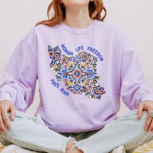 Woman Life Freedom Movement | Persian Tiles Blue Cute Unisex Sweatshirt