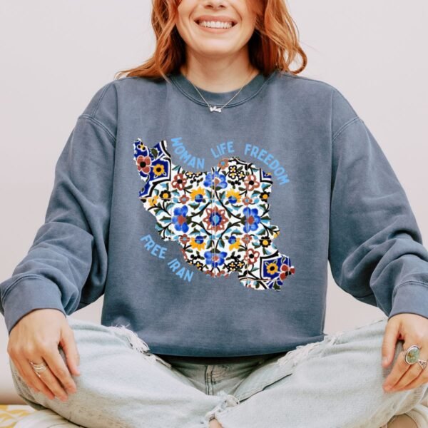 Woman Life Freedom Movement | Persian Tiles Blue Retro Unisex Sweatshirt