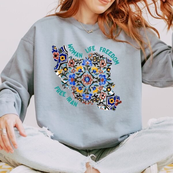 Woman Life Freedom Movement | Persian Tiles Green Cute Unisex Sweatshirt - Image 4