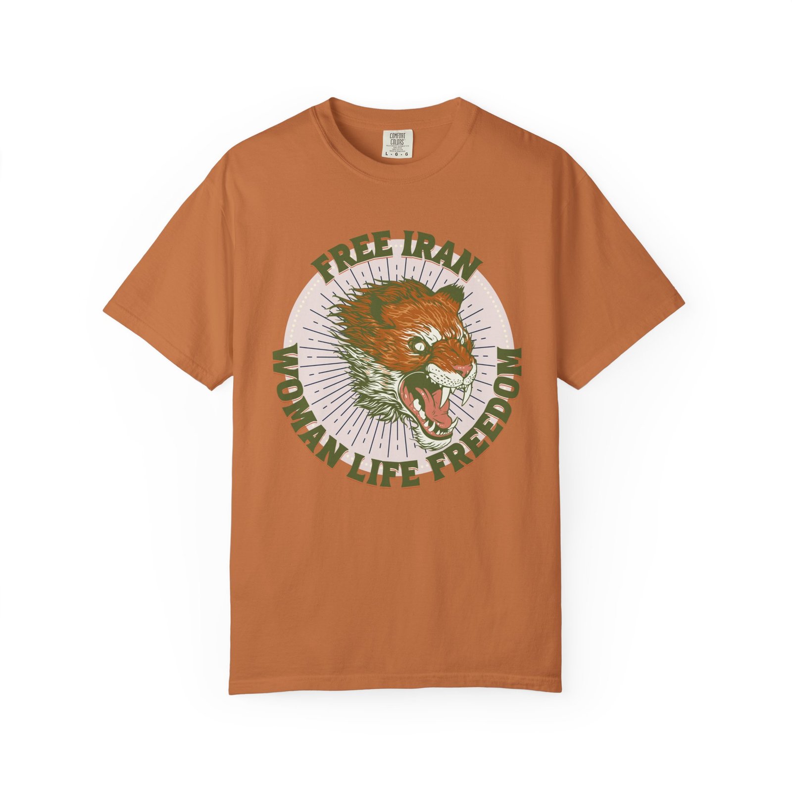 Free Iran Protest | Angry Lion Green Retro Unisex Shirt - Image 4
